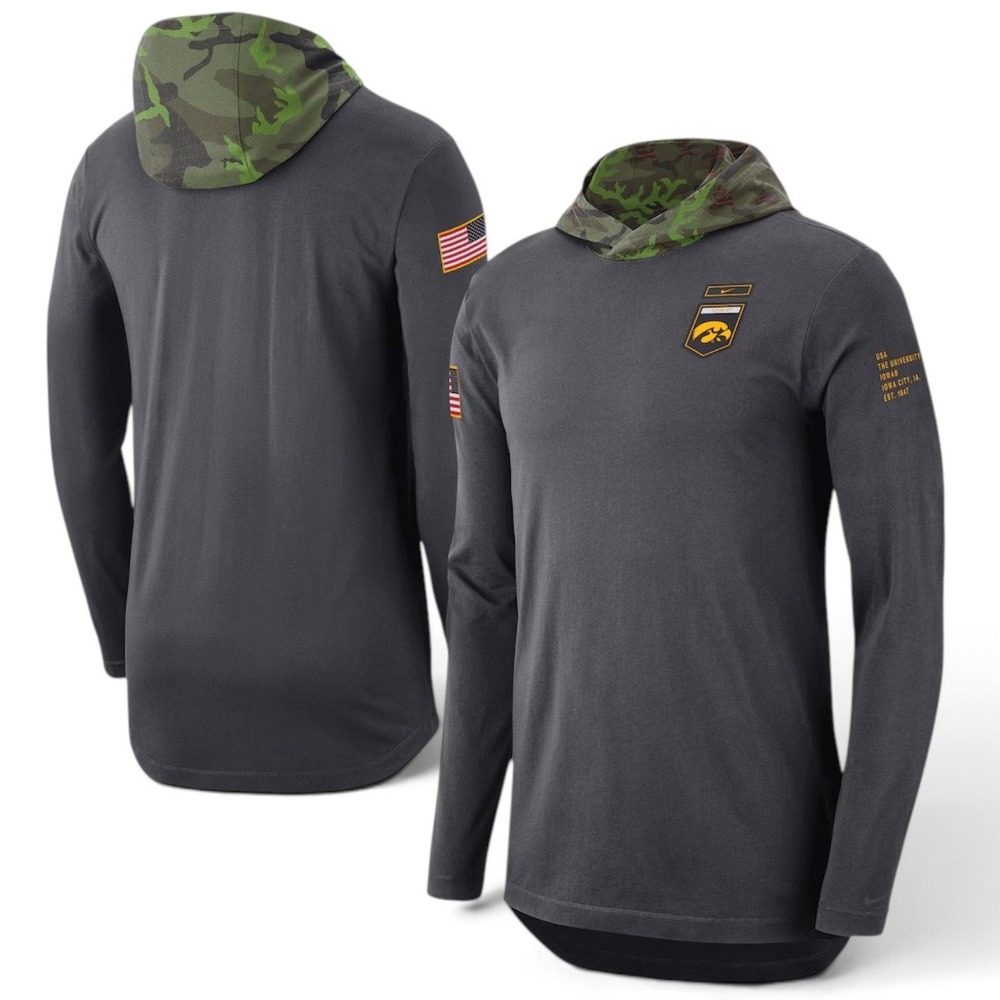 Nike Iowa Hawkeyes Salute to Service Hooded Shirt Mens M Long Sleeve Grey NEW